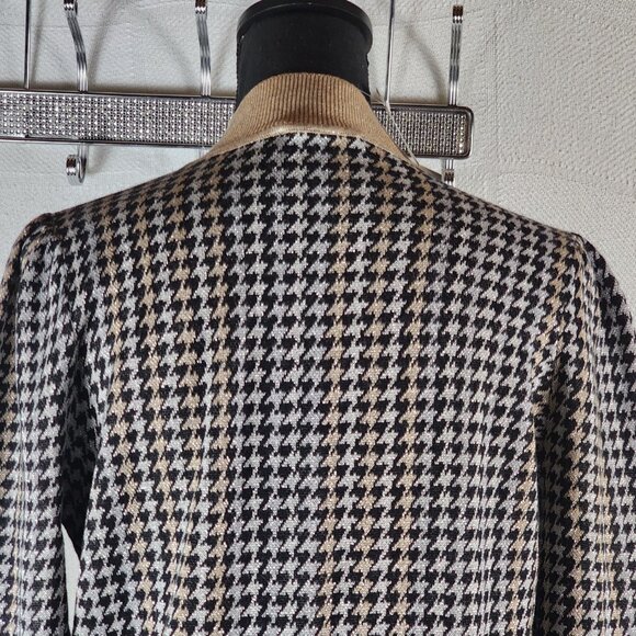Ann Taylor Black Tan Metallic Houndstooth Mock Neck Cotton Poly Modal Sweater M - Picture 11 of 16